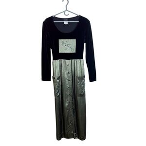 Positive Attitude Women’s Size 12 Midi Dress Longline Velvet Black Green Buttons